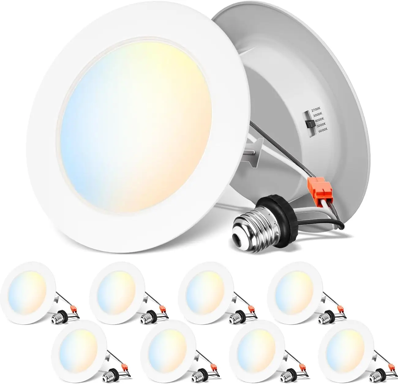 4-дюймовые встраиваемые светодиодные фонари, регулируемые 5CCT 2700–6000 К, 7 Вт (85 Вт Eq), CRI 80+, E26, с регулируемой яркостью, номинальная микросхема, 8 шт.
4-дюймовые встраиваемые светодиодные фонари, регулируемые 5CCT 2700–6000 К, 7 Вт (85 Вт Eq), CRI 80+, E26, с регулируемой яркостью, номинальная микросхема, 8 шт.