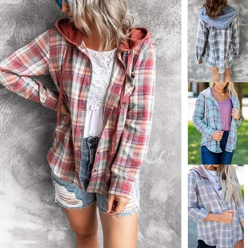 2025 New Fashion Women Casual Autumn Plaid Long Sleeve Hooded Button Up Shirt Female Ladies Loose Checkered Shirt For Women
2025 New Fashion Women Casual Autumn Plaid Long Sleeve Hooded Button Up Shirt Female Ladies Loose Checkered Shirt For Women