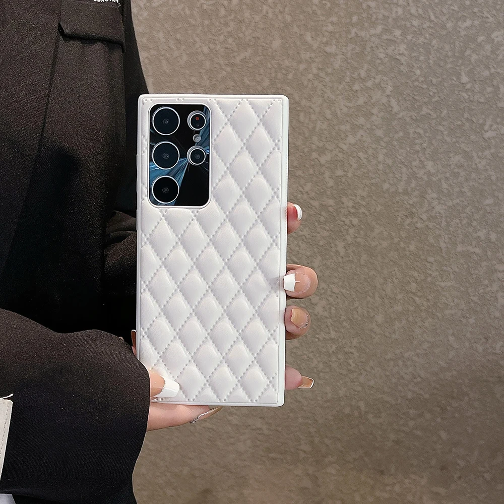 Rhombic Lattice Pu Leather Trim Phone Case For Samsung Galaxy S23 Ultra Plus Soft TPU Frame Back Cover
Rhombic Lattice Pu Leather Trim Phone Case For Samsung Galaxy S23 Ultra Plus Soft TPU Frame Back Cover