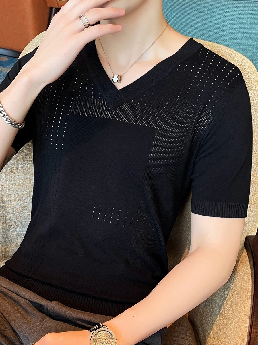 Spring Summer Men's Knitted ort Sve T-irt Casual Thin f Sve Sweater Trendy Hollow out Base irt f Sve Top
Spring Summer Men's Knitted ort Sve T-irt Casual Thin f Sve Sweater Trendy Hollow out Base irt f Sve Top
