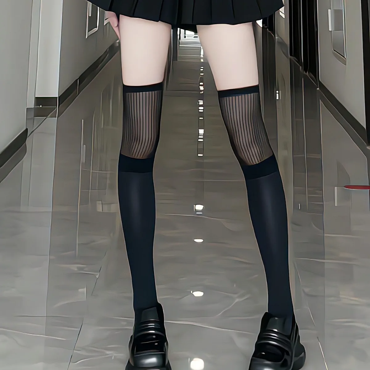 Japanese sexy thigh-length over knee socks women's thin black silk splicing vertical stripe slimming stockings lolita
Japanese sexy thigh-length over knee socks women's thin black silk splicing vertical stripe slimming stockings lolita