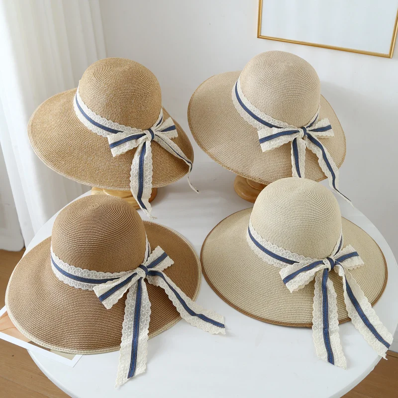 Blue And White Striped Lace Bow Ribbon Straw Hat, Fashionable Bow Ribbon Summer Hats Women
Blue And White Striped Lace Bow Ribbon Straw Hat, Fashionable Bow Ribbon Summer Hats Women