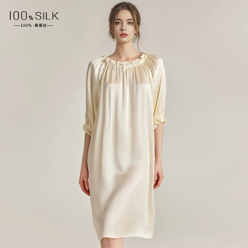 100% Mulberry Silk Fashion Long Nightgowns Casual Loose Sleepwear Women's Puff Sleeve Home Wear Nightdress Lovely Lingerie Dress
100% Mulberry Silk Fashion Long Nightgowns Casual Loose Sleepwear Women's Puff Sleeve Home Wear Nightdress Lovely Lingerie Dress