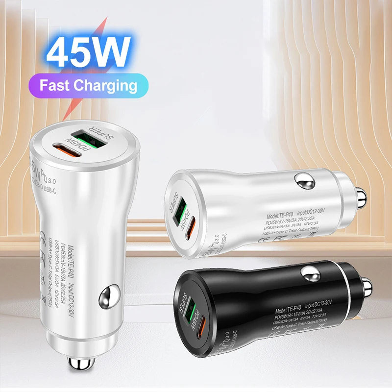 PD45W Fast Charging Car Charger USB Type C Car Power Adapter For iPhone 17 For Galaxy Tablet Universal Quick Charge Car Charger
PD45W Fast Charging Car Charger USB Type C Car Power Adapter For iPhone 17 For Galaxy Tablet Universal Quick Charge Car Charger