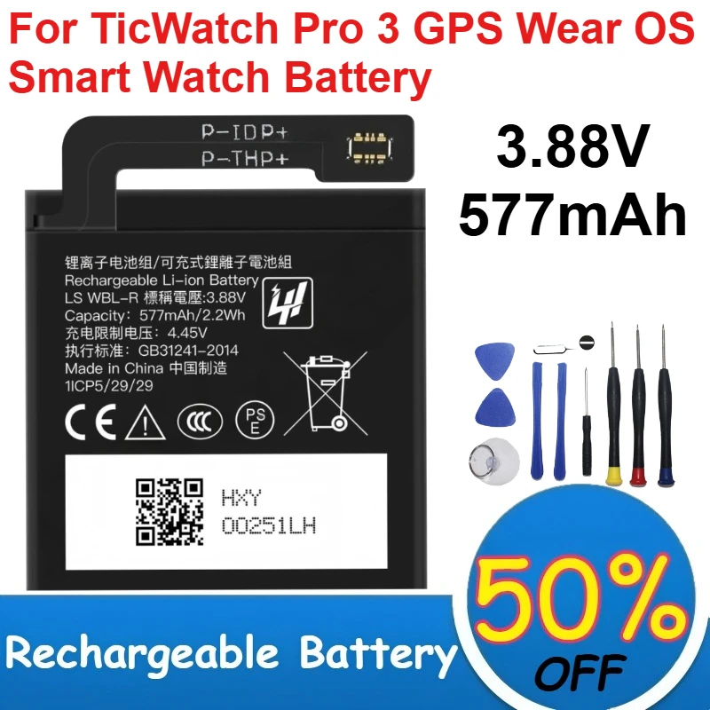 Smart Watch Battery SP492929SI Rechargeable Li-ion Battery 3.88V 577mAh Capacity for TicWatch Pro 3 GPS Wear OS + Tools
Smart Watch Battery SP492929SI Rechargeable Li-ion Battery 3.88V 577mAh Capacity for TicWatch Pro 3 GPS Wear OS + Tools
