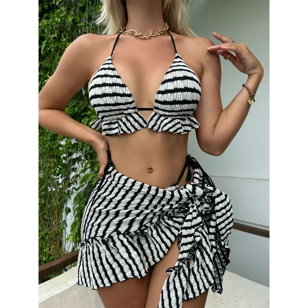 Women's Swimsuit Women 2025 3 Piece Skirt Bikini Kimono Stripe Printing Ruffle Wrinkle Swimwear Thong Lace Up Beachwear
Women's Swimsuit Women 2025 3 Piece Skirt Bikini Kimono Stripe Printing Ruffle Wrinkle Swimwear Thong Lace Up Beachwear