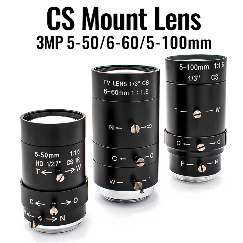3Megapixel CS Mount 5-50mm/6-60mm/5-100mm Manual Zoom Focus HD Industrial Varifocal Lens For CCTV Surveillance Security Cameras
3Megapixel CS Mount 5-50mm/6-60mm/5-100mm Manual Zoom Focus HD Industrial Varifocal Lens For CCTV Surveillance Security Cameras