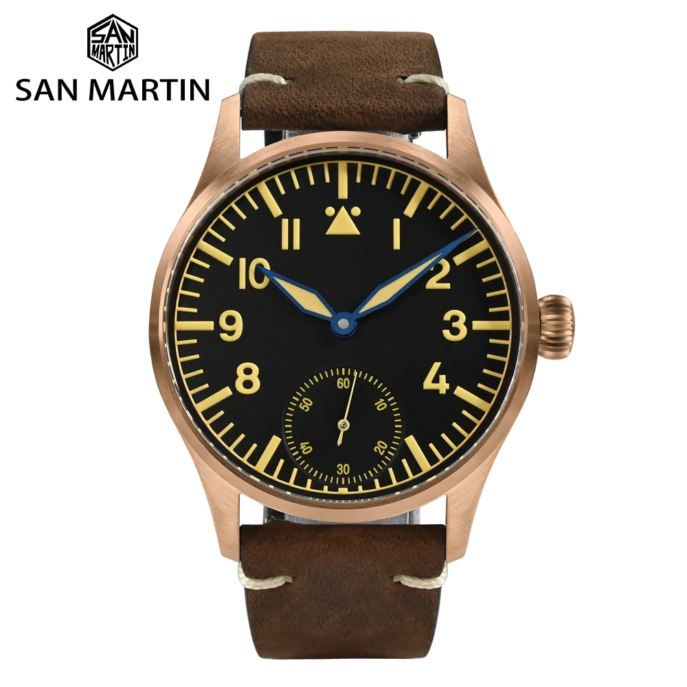 San Martin Pilot Watch 41mm Cusn8 Bronze Classic Military ST3621/NH35 Mechanical Watches Crazy Cowhide Strap C3 10Bar Luminous
San Martin Pilot Watch 41mm Cusn8 Bronze Classic Military ST3621/NH35 Mechanical Watches Crazy Cowhide Strap C3 10Bar Luminous
