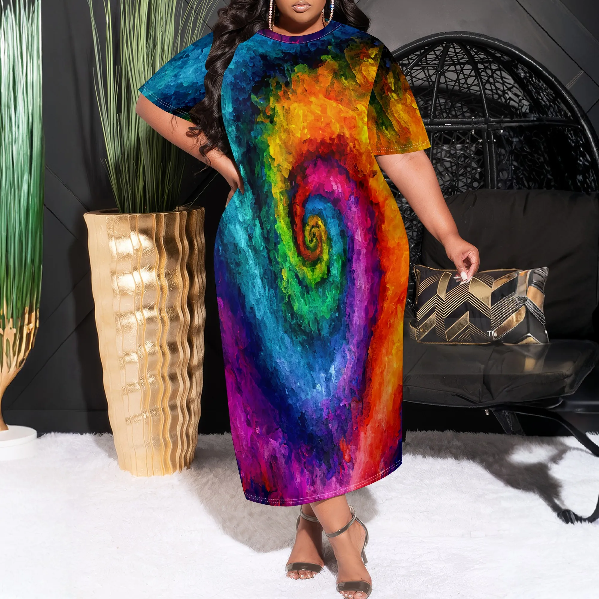 Women's Plus Size Rainbow Tie Dye Midi Dress XL-6XL Summer Festival Graphic Print Short Sleeve Bodycon Gown
Women's Plus Size Rainbow Tie Dye Midi Dress XL-6XL Summer Festival Graphic Print Short Sleeve Bodycon Gown