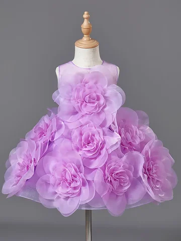 Vestido de princesa de lujo para niñas, vestidos de noche de fiesta sin mangas lilas elegantes para niños, vestido de baile de cumpleaños de boda para niñas