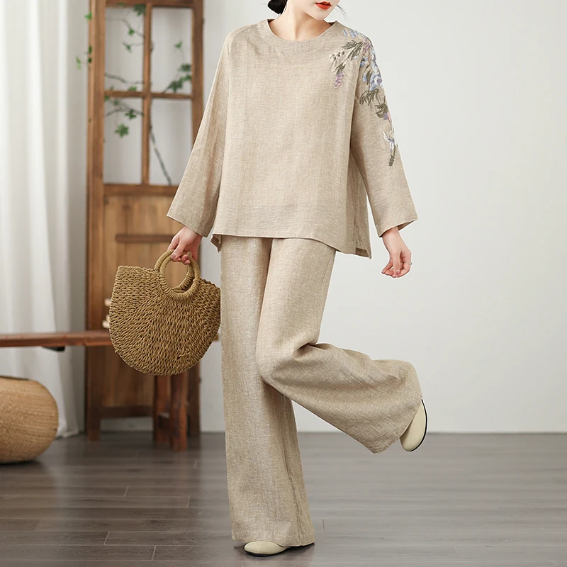 Spring Summer Loose Cotton Linen Embroidered Hoodie Wide Leg Pants Two Piece Set Faionable Comfortable Breathable Outfit
Spring Summer Loose Cotton Linen Embroidered Hoodie Wide Leg Pants Two Piece Set Faionable Comfortable Breathable Outfit