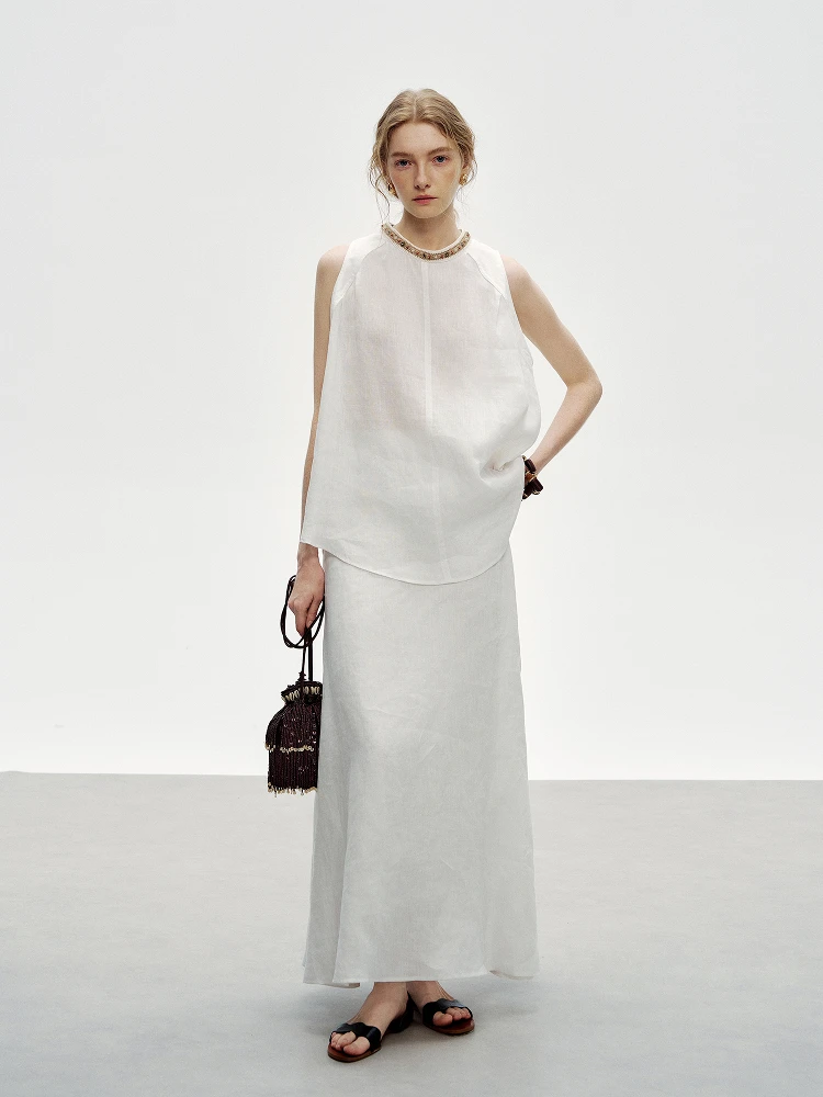 Comfortable Loose Summer Linen Top And Vest Set with Beads Women's Fashion Outfit Half Skirt Set round Neck Sleeveless Dress
Comfortable Loose Summer Linen Top And Vest Set with Beads Women's Fashion Outfit Half Skirt Set round Neck Sleeveless Dress