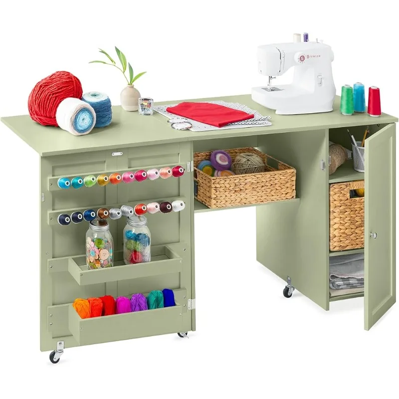 Large Folding Sewing Table, Multipurpose Portable Craft Station & Side Desk w/Compact Design, Caster Wheels, Storage Shelves,
Large Folding Sewing Table, Multipurpose Portable Craft Station & Side Desk w/Compact Design, Caster Wheels, Storage Shelves,