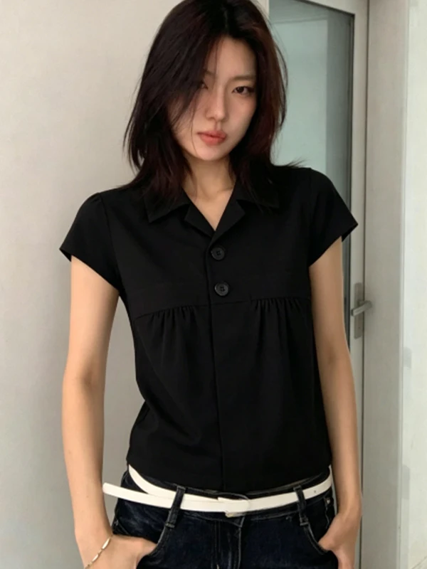 American Girl Style Button up Doll Collar Shirt Women's Summer Short Sleeve Loose Sweet Top College Style Black Shirt
American Girl Style Button up Doll Collar Shirt Women's Summer Short Sleeve Loose Sweet Top College Style Black Shirt