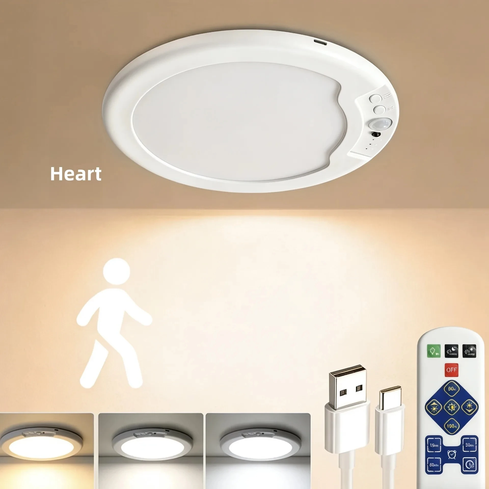 Motion Sensor LED Ceiling Light round USB Charging with Remote Control Magnetic Installation for Stair Bedroom Closet Night Lamp
Motion Sensor LED Ceiling Light round USB Charging with Remote Control Magnetic Installation for Stair Bedroom Closet Night Lamp