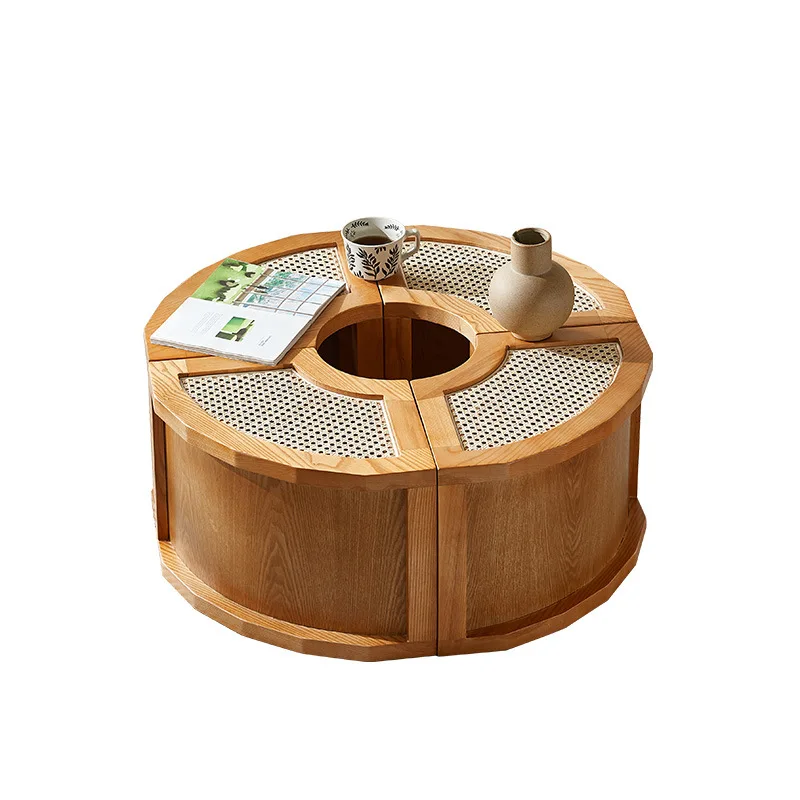 Nordic solid wood rattan coffee table living room household small apartment round 
Nordic solid wood rattan coffee table living room household small apartment round