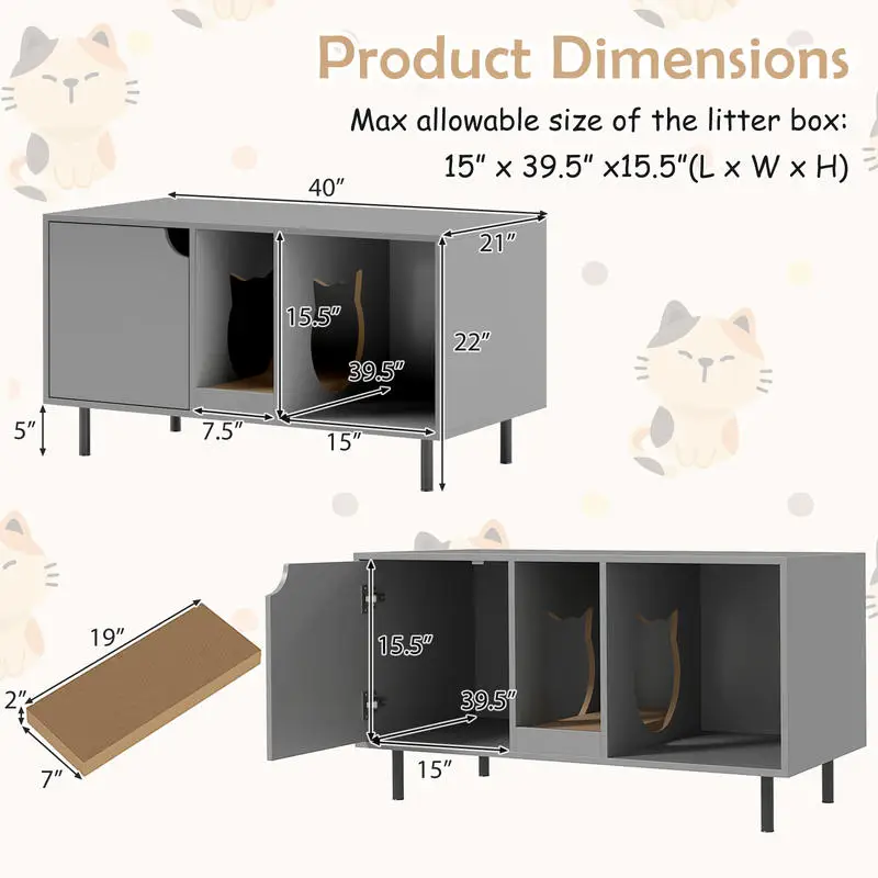 40 Inch Cat Litter Box Enclosure for 2 Cats Hidden Cat Washroom-Gray
40 Inch Cat Litter Box Enclosure for 2 Cats Hidden Cat Washroom-Gray