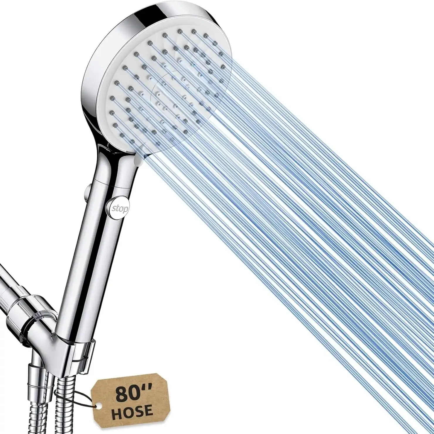 Handheld Shower Head with 80 Inch Extra Long Stainless Steel Hose and Adjustable Bracket, Shower Head with On/Off Switch
Handheld Shower Head with 80 Inch Extra Long Stainless Steel Hose and Adjustable Bracket, Shower Head with On/Off Switch