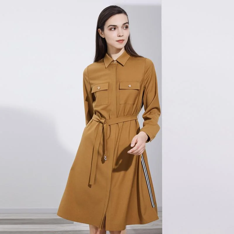 Yellow Shirt-Style Long Sleeve Dress with Belt High Waist A-Line Skirt Polyester Viscose Spandex Autumn Season Women's Dress
Yellow Shirt-Style Long Sleeve Dress with Belt High Waist A-Line Skirt Polyester Viscose Spandex Autumn Season Women's Dress