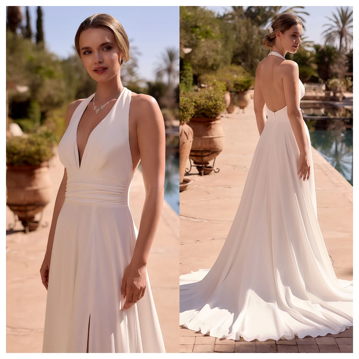 Customized Sexy White Chiffon Evening Dress Halter Sleeveless Bespoke Occasion Gowns Open Back Vestido De Festa High
Customized Sexy White Chiffon Evening Dress Halter Sleeveless Bespoke Occasion Gowns Open Back Vestido De Festa High