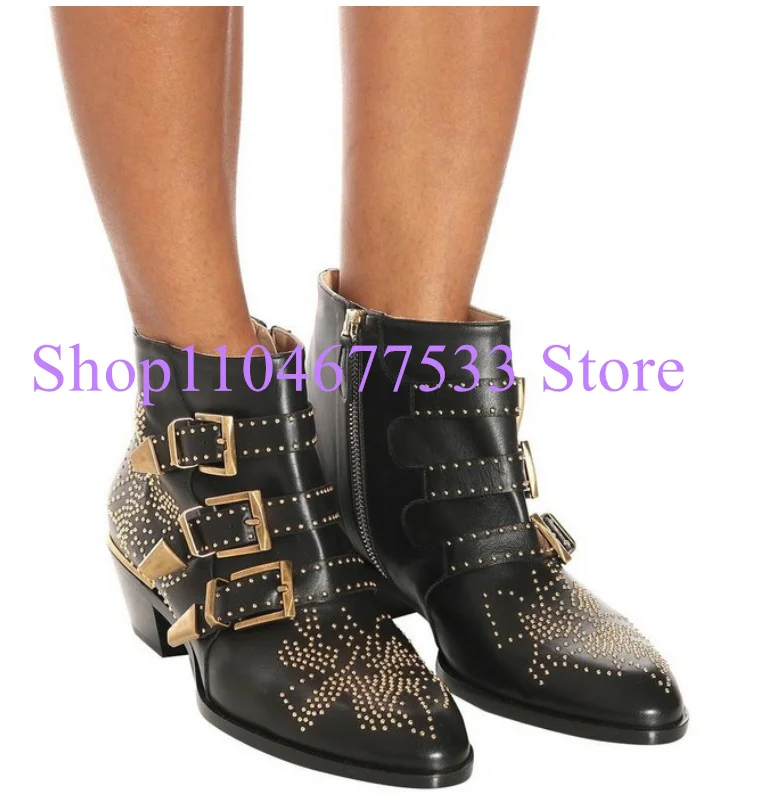 Rivets Decor Low Chunky Heel Lady Ankle Boots Fashion Buckle Strap Spikes Woman Short Boots Large Size Knight Booties Shoes
Rivets Decor Low Chunky Heel Lady Ankle Boots Fashion Buckle Strap Spikes Woman Short Boots Large Size Knight Booties Shoes