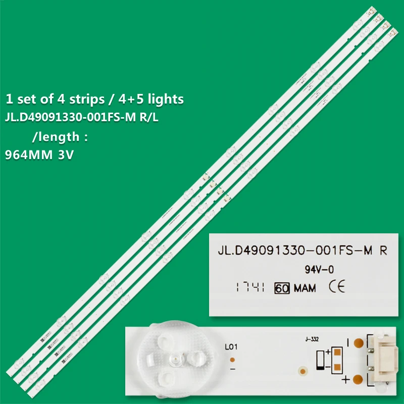 964mm(L+R) LED strip JL.D49091330-001FS-M for LG49UJ630V 49UJ631V 49UJ634V-ZD 49UJ632T 49UN7000 49UT640SOUA 49UN71003LB
964mm(L+R) LED strip JL.D49091330-001FS-M for LG49UJ630V 49UJ631V 49UJ634V-ZD 49UJ632T 49UN7000 49UT640SOUA 49UN71003LB