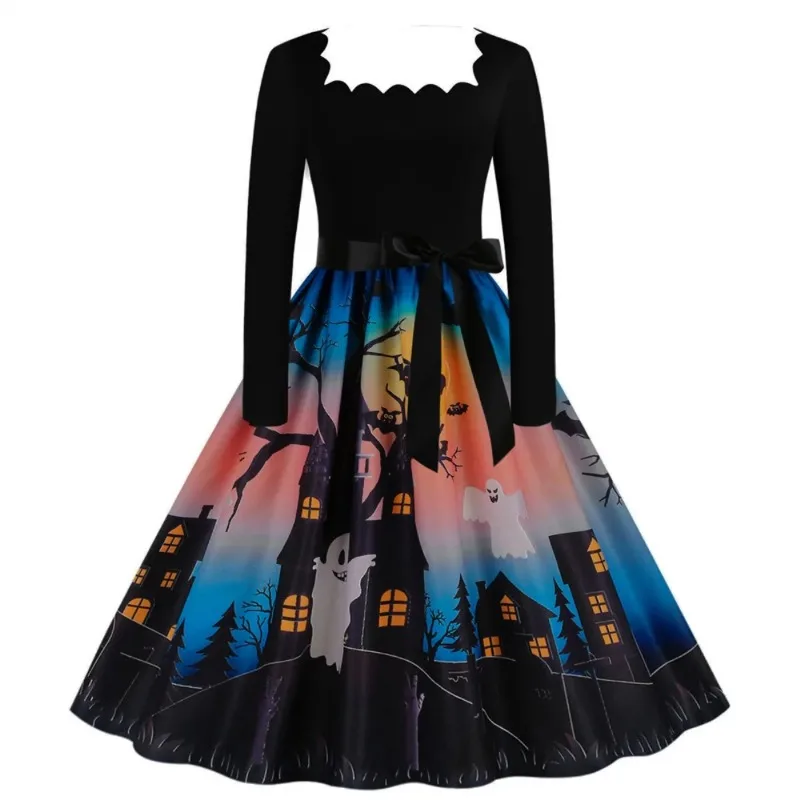 Halloween New Style Burnt Flower Square Collar Temperament Spliced black Hepburn Print Drape Full Dress
Halloween New Style Burnt Flower Square Collar Temperament Spliced black Hepburn Print Drape Full Dress