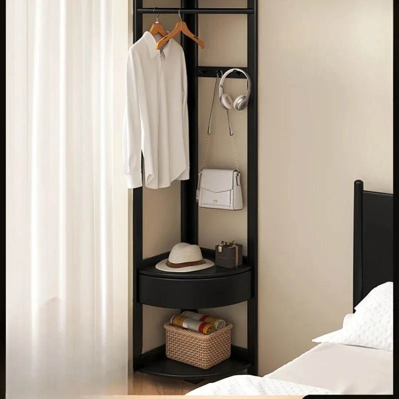 Solid wood corner coat rack black bedroom floor hanger with drawers simple household corner storage
Solid wood corner coat rack black bedroom floor hanger with drawers simple household corner storage