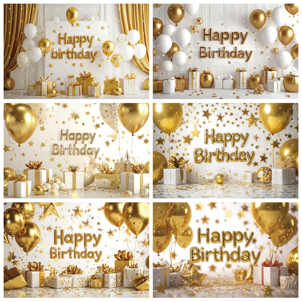 Gold Theme Birthday Background Banner Gold White Balloon Gifts Adult Happy Birthday Party Decorations Photography Backdrop Props
Gold Theme Birthday Background Banner Gold White Balloon Gifts Adult Happy Birthday Party Decorations Photography Backdrop Props
