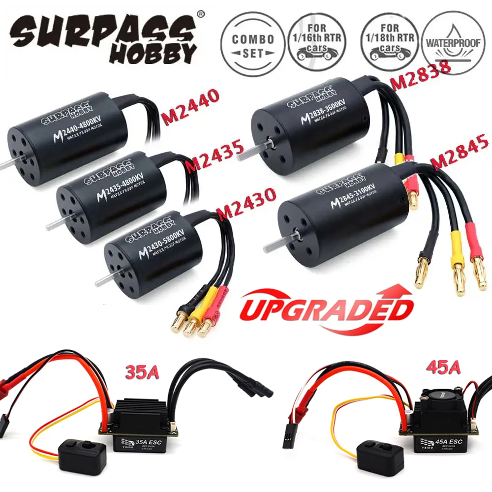 SurpassHobby M2430/2435/2440/2838/2845 Waterproof Brushless Motor w/ 35A 45A ESC 2-3S for Wtloys Remo 1/12 1/14 1/16 1/18 RC Car
SurpassHobby M2430/2435/2440/2838/2845 Waterproof Brushless Motor w/ 35A 45A ESC 2-3S for Wtloys Remo 1/12 1/14 1/16 1/18 RC Car