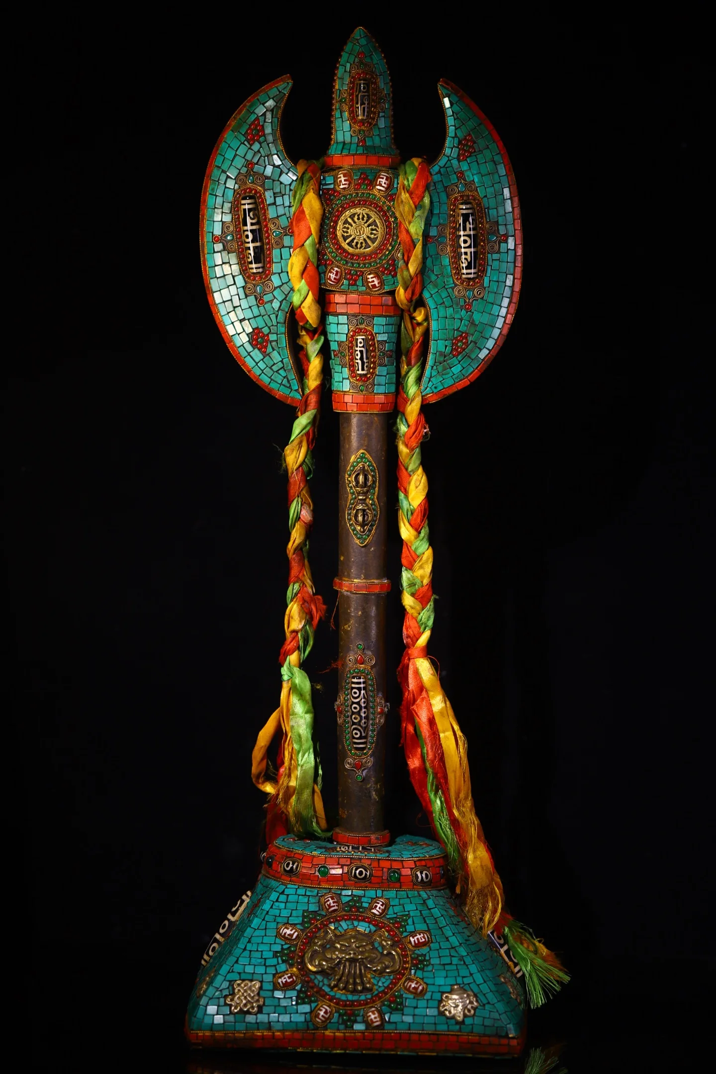 30"Tibetan Temple Collection Old Natural Meteorite Mosaic Gem gZi Beads Turquoise Axe Shaped Vajra Phurpa GARUDA Base Amulet
30"Tibetan Temple Collection Old Natural Meteorite Mosaic Gem gZi Beads Turquoise Axe Shaped Vajra Phurpa GARUDA Base Amulet