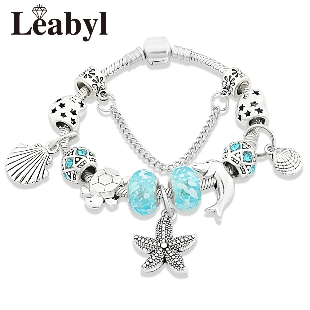 Silver Plated Ocean Animal Beaded Bracelet with Starfish Shell Pendant DIY Blue Crystal Charm Bracelet Jewelry Gift
Silver Plated Ocean Animal Beaded Bracelet with Starfish Shell Pendant DIY Blue Crystal Charm Bracelet Jewelry Gift