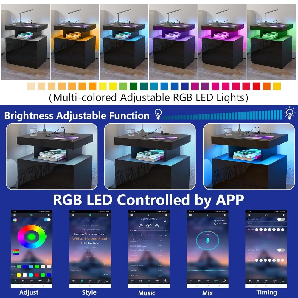 LED Nightstand with Wireless Charging Station & USB Ports, Modern Bedside Table, Black Night Stand with Open, Customized
LED Nightstand with Wireless Charging Station & USB Ports, Modern Bedside Table, Black Night Stand with Open, Customized