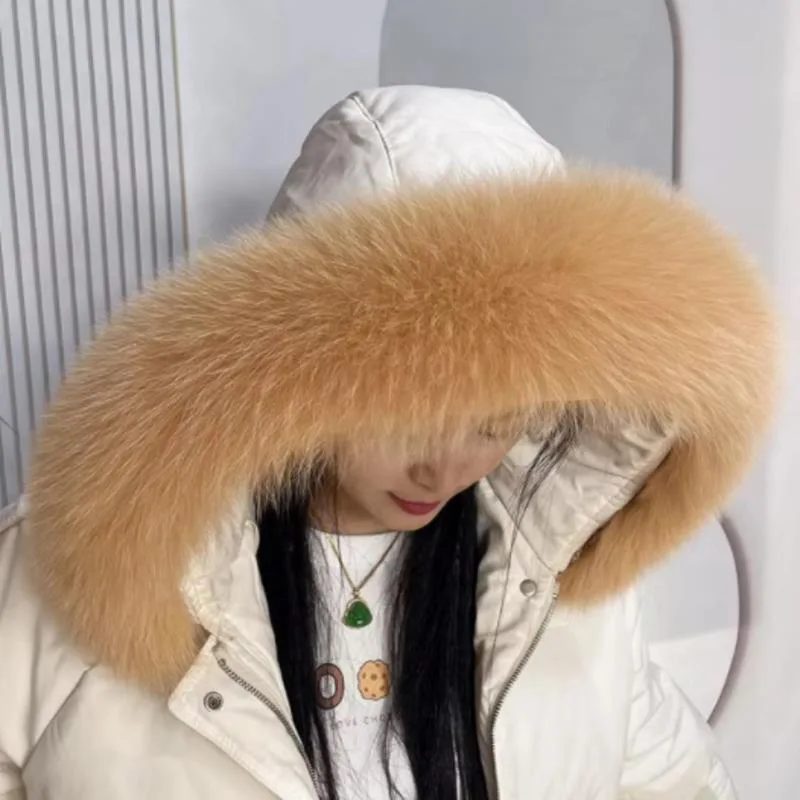 Воротник из лисьего меха Зима Для пуховиков Роскошные зимние теплые меховые шарфы Шарф из натурального меха Теплые меховые шали Пальто с капюшоном Декор в полоску