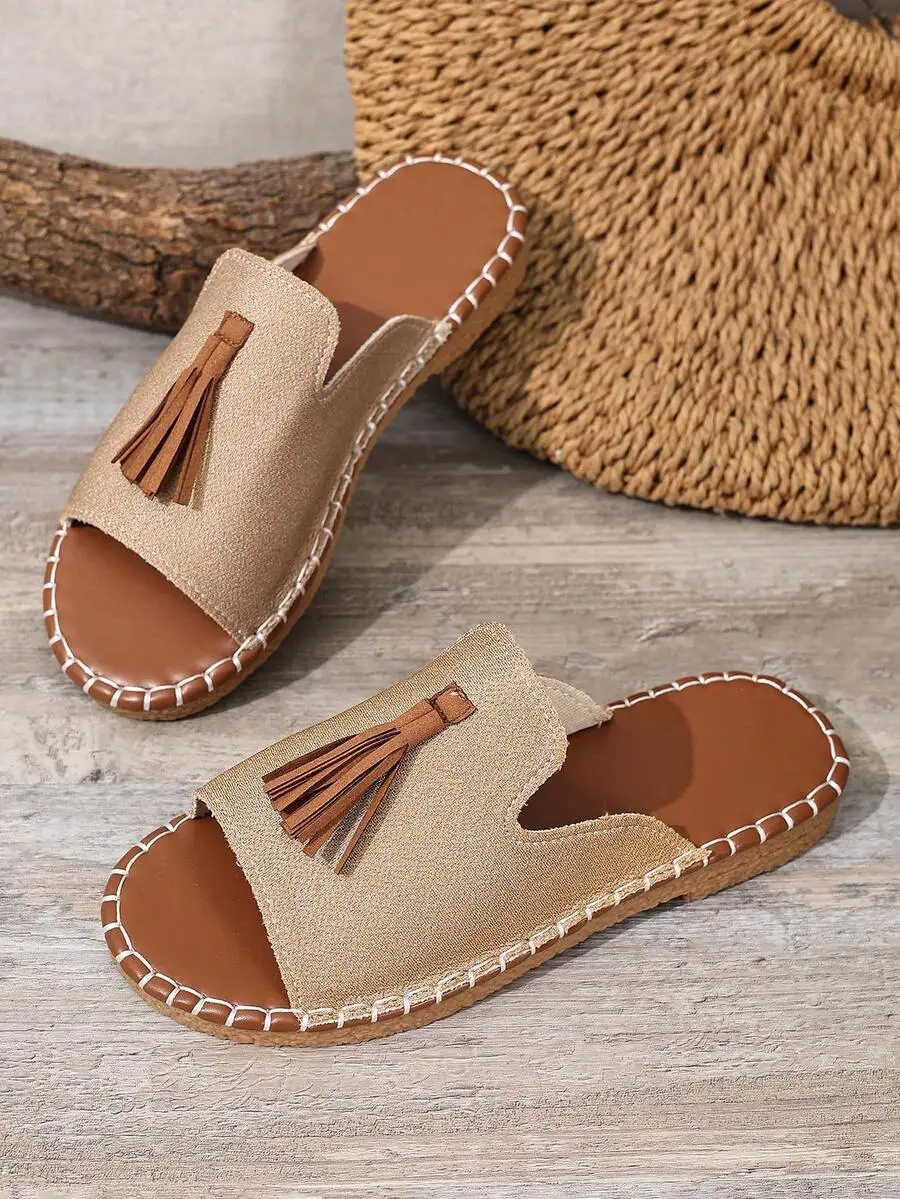 Womens Bohemian Flat Slippers With Tassel Decor, Casual Beach Resort Sandals
Womens Bohemian Flat Slippers With Tassel Decor, Casual Beach Resort Sandals