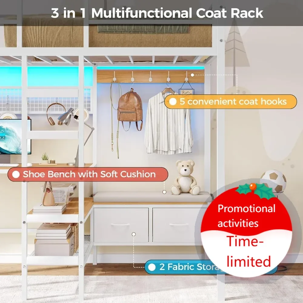 Горячая распродажа: Двухъярусная кровать-чердак с L-образным столом, полками для хранения и зарядной станцией, металлическая кровать-чердак размера Twin с LED-подсветкой и кофейным столиком.
Горячая распродажа: Двухъярусная кровать-чердак с L-образным столом, полками для хранения и зарядной станцией, металлическая кровать-чердак размера Twin с LED-подсветкой и кофейным столиком.