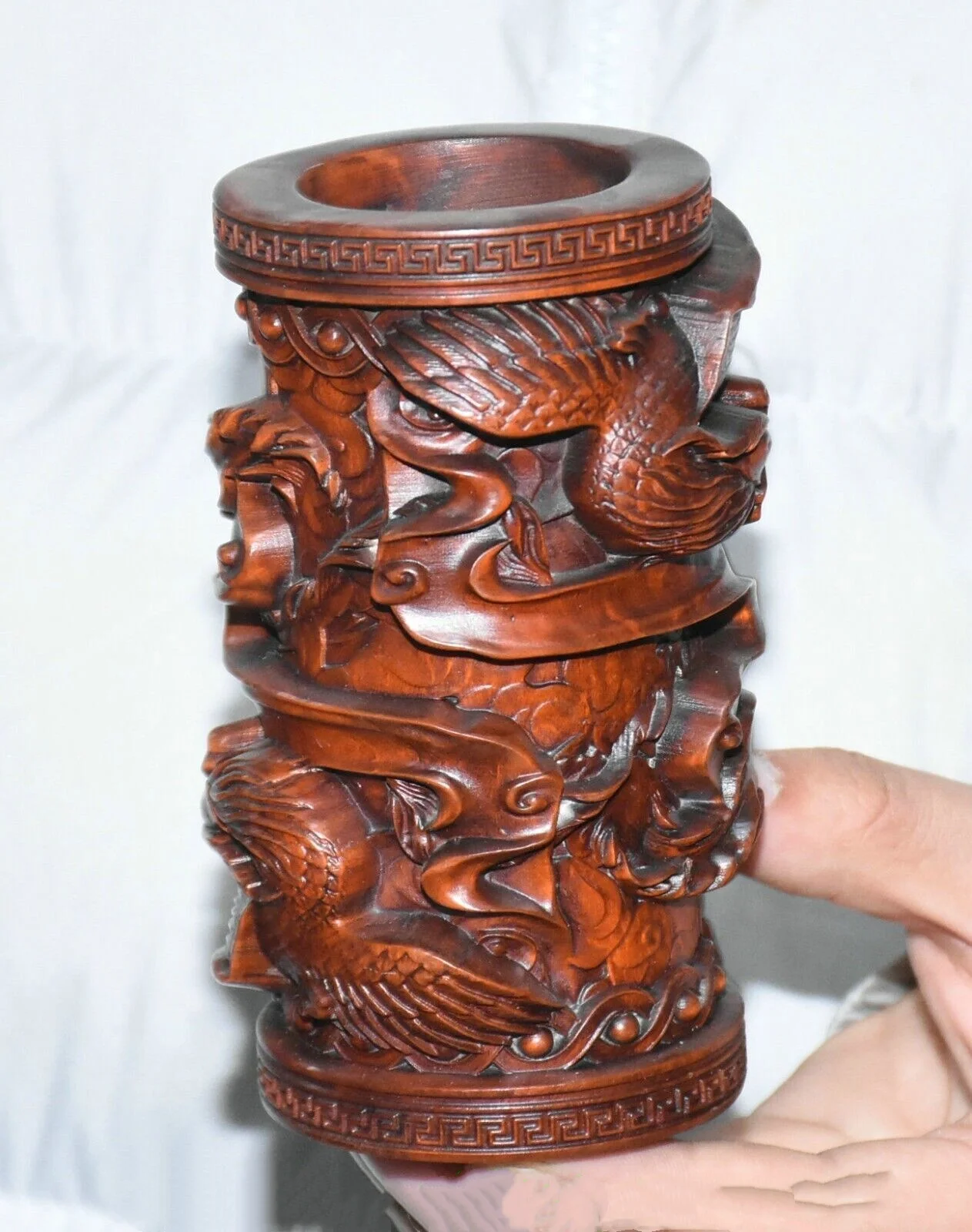 5.1''Old Chinese Boxwood Carving Phoenix Pot Pencil Holder Statue Sculptu
5.1''Old Chinese Boxwood Carving Phoenix Pot Pencil Holder Statue Sculptu