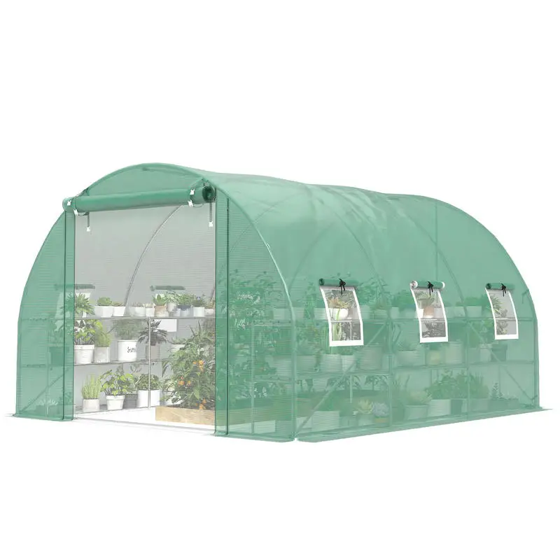 Outsunny 10'x11'x6' Walk-in Tunnel Greenhouse with Shelves, Mesh Door and Windows, Hoop House Greenhouse with PE Cover, Green
Outsunny 10'x11'x6' Walk-in Tunnel Greenhouse with Shelves, Mesh Door and Windows, Hoop House Greenhouse with PE Cover, Green