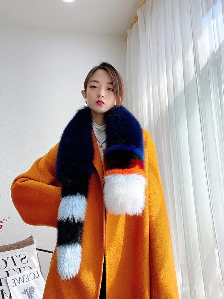 Натуральный зимний шарф с воротником из натурального лисьего меха, украшенный женский шарф на шею, теплая шаль из натурального лисьего хвоста, роскошные длинные шарфы с зажимами 
Натуральный зимний шарф с воротником из натурального лисьего меха, украшенный женский шарф на шею, теплая шаль из натурального лисьего хвоста, роскошные длинные шарфы с зажимами