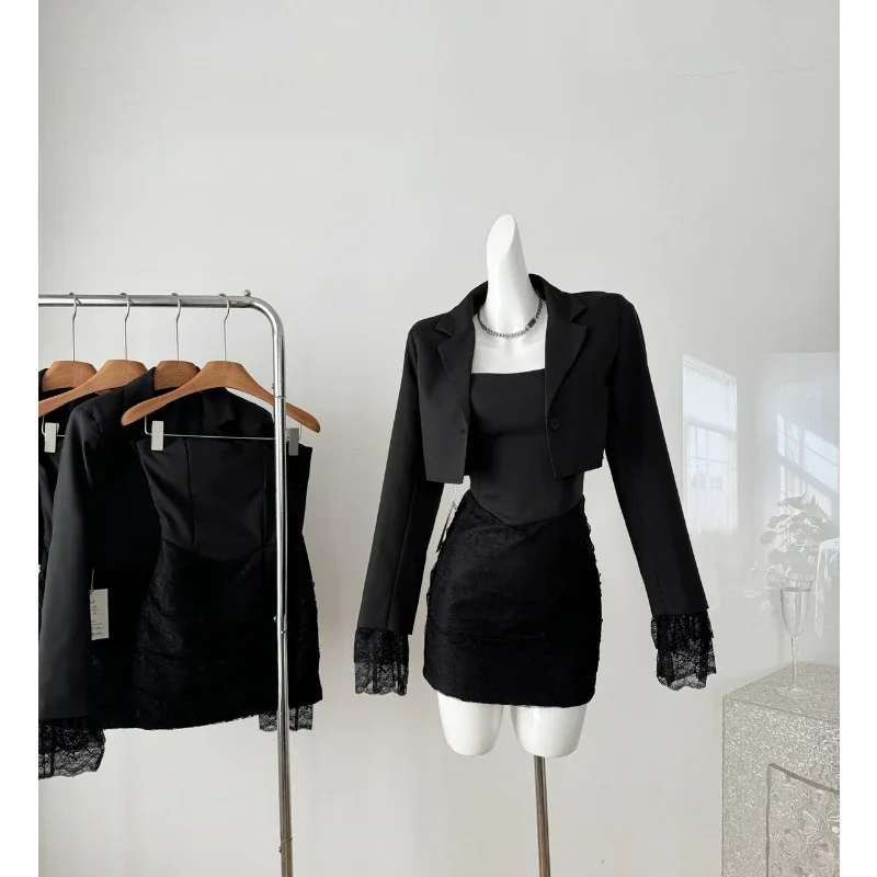 Black Dresses Sets Square Neck Solid Long Sleeve Coats Tops Lace Slim Thin Korean Fashion A-line Dress Autumn Two Piece Sets
Black Dresses Sets Square Neck Solid Long Sleeve Coats Tops Lace Slim Thin Korean Fashion A-line Dress Autumn Two Piece Sets