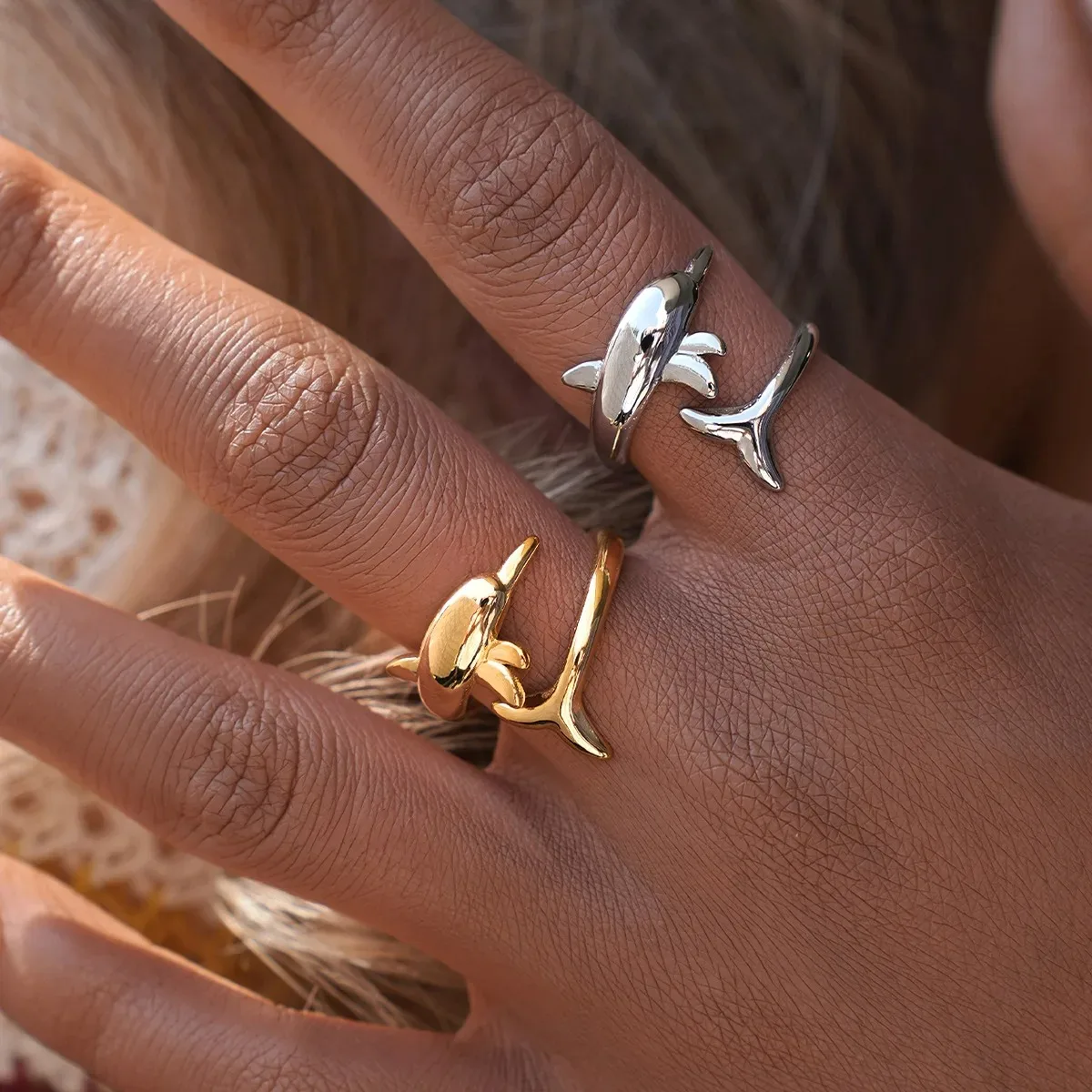 Exquisite Stainless Steel 18K Gold Plated Dolphin Design Ring Waterproof High Quality Ladies Jewelry for Daily Wear Vacation Etc
Exquisite Stainless Steel 18K Gold Plated Dolphin Design Ring Waterproof High Quality Ladies Jewelry for Daily Wear Vacation Etc