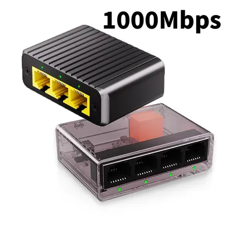 4 Ports Network Switch 1000Mbps RJ45 LAN Hub Adapter Gigabit Switch 1-in 3-out Ethernet Splitter for PC TV Box Router Sharer