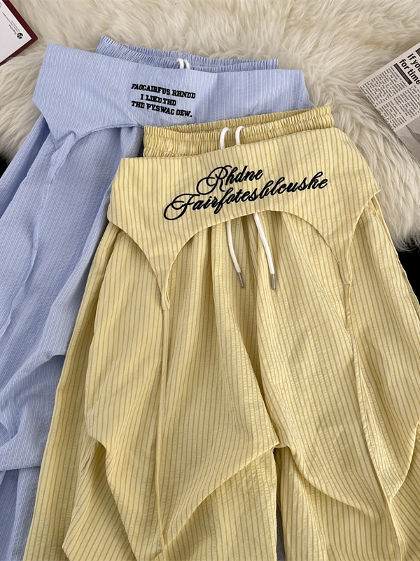 American Letter Embroidery Pleated Casual Striped Wide Leg Pants ex Loose Summer Tie Soldier Pants
American Letter Embroidery Pleated Casual Striped Wide Leg Pants ex Loose Summer Tie Soldier Pants