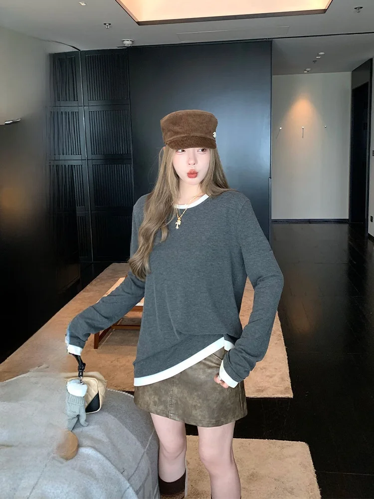 Loose Long Sve Knitted Base irt Women's Spring Autumn round Ne T-irt Design Sense Fem Base irt Korean Sle Com...
Loose Long Sve Knitted Base irt Women's Spring Autumn round Ne T-irt Design Sense Fem Base irt Korean Sle Com...