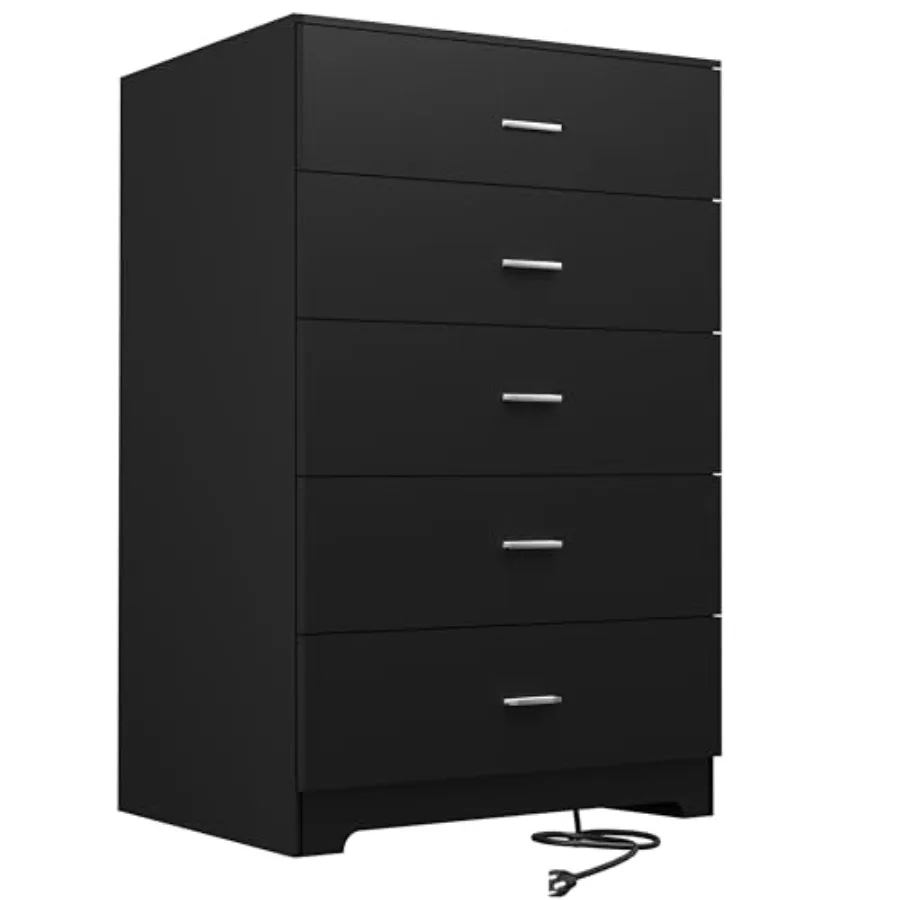 Bedroom Dresser with Power Outlets Wood 5 Drawer Black Chest of Drawers Large Storage Space Smooth Metal Rail Tall Organizer fo
Bedroom Dresser with Power Outlets Wood 5 Drawer Black Chest of Drawers Large Storage Space Smooth Metal Rail Tall Organizer fo