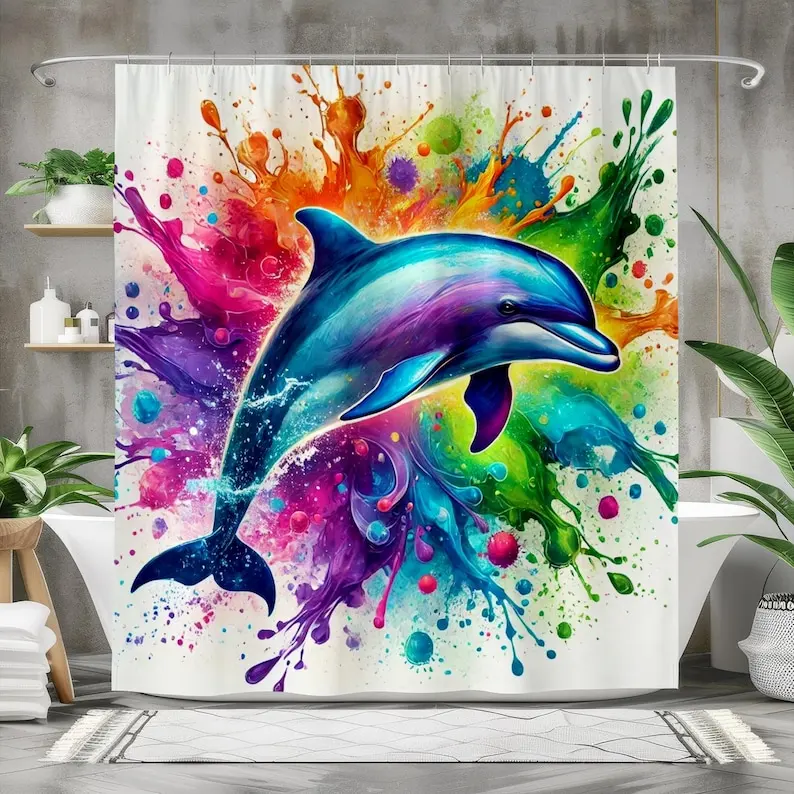 Colorful Dolphin Waterproof Fabric Shower Curtain, Vibrant Ocean Animal Bath Curtain, Modern Bathroom Decor
Colorful Dolphin Waterproof Fabric Shower Curtain, Vibrant Ocean Animal Bath Curtain, Modern Bathroom Decor