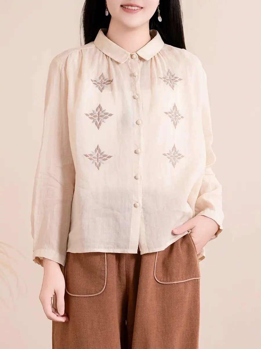 2025 spring and summer new cotton and linen embroidered literary shirt lapel long sleeve shirt versatile loose top
2025 spring and summer new cotton and linen embroidered literary shirt lapel long sleeve shirt versatile loose top