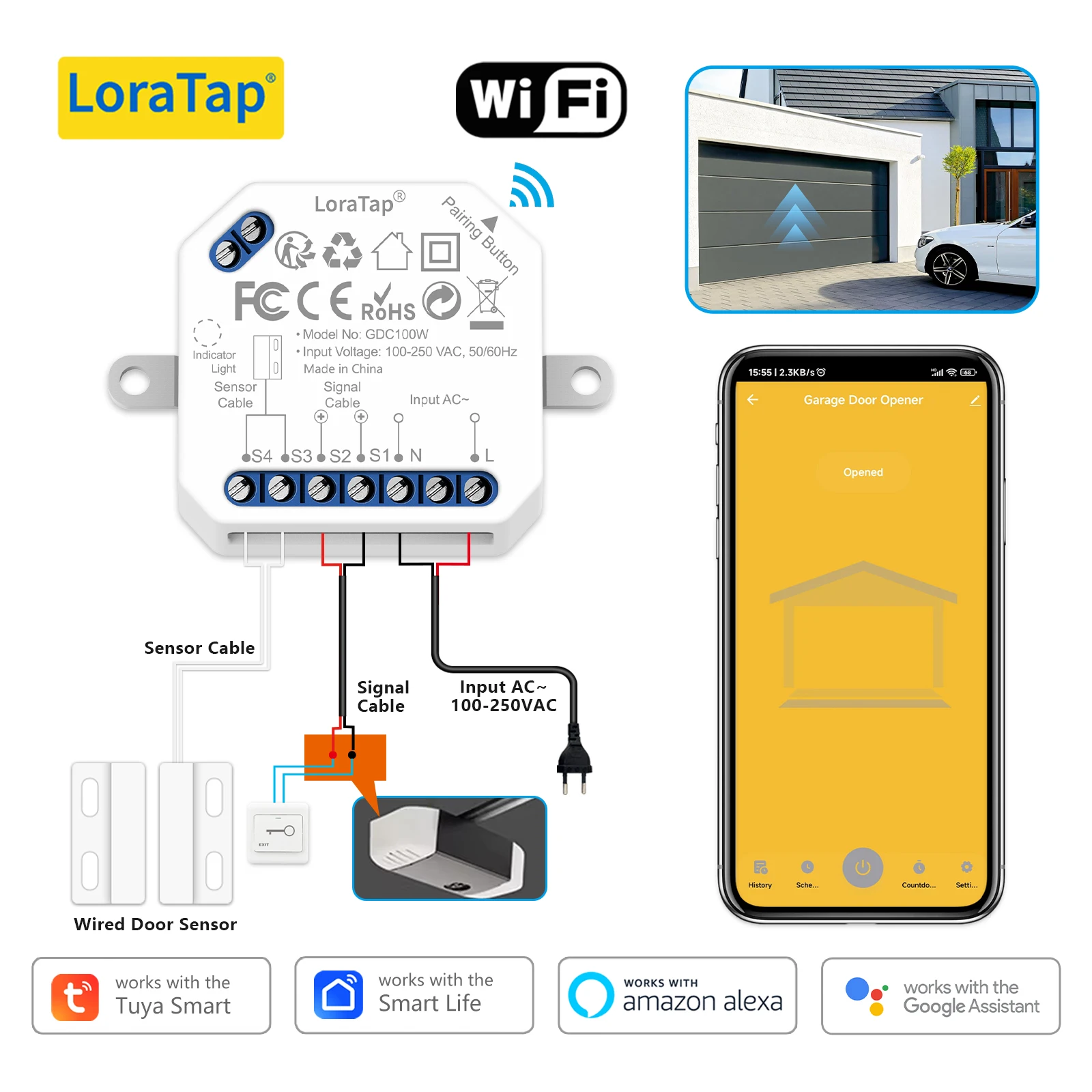 LoraTap Tuya Smart Life Garage Door Opener Controller with Wired Sensor Security Protection Work with Google Home Alexa
LoraTap Tuya Smart Life Garage Door Opener Controller with Wired Sensor Security Protection Work with Google Home Alexa