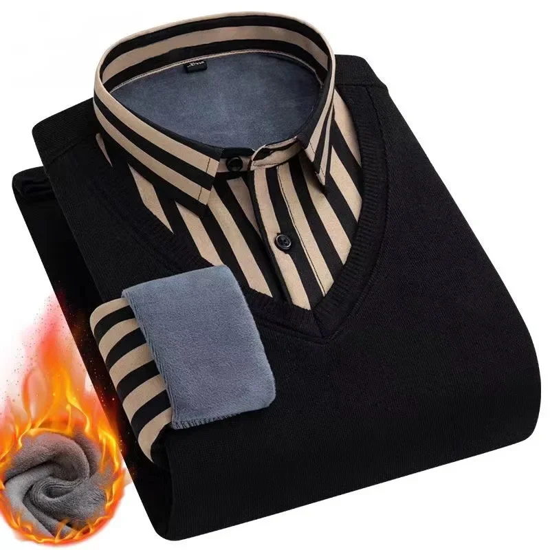 Autumn Men's Pullover Polo Button Stripe Contrast Screw Thread Panel Plush Thickened Sweater Knit Casual Fashion Tops JJ867
Autumn Men's Pullover Polo Button Stripe Contrast Screw Thread Panel Plush Thickened Sweater Knit Casual Fashion Tops JJ867