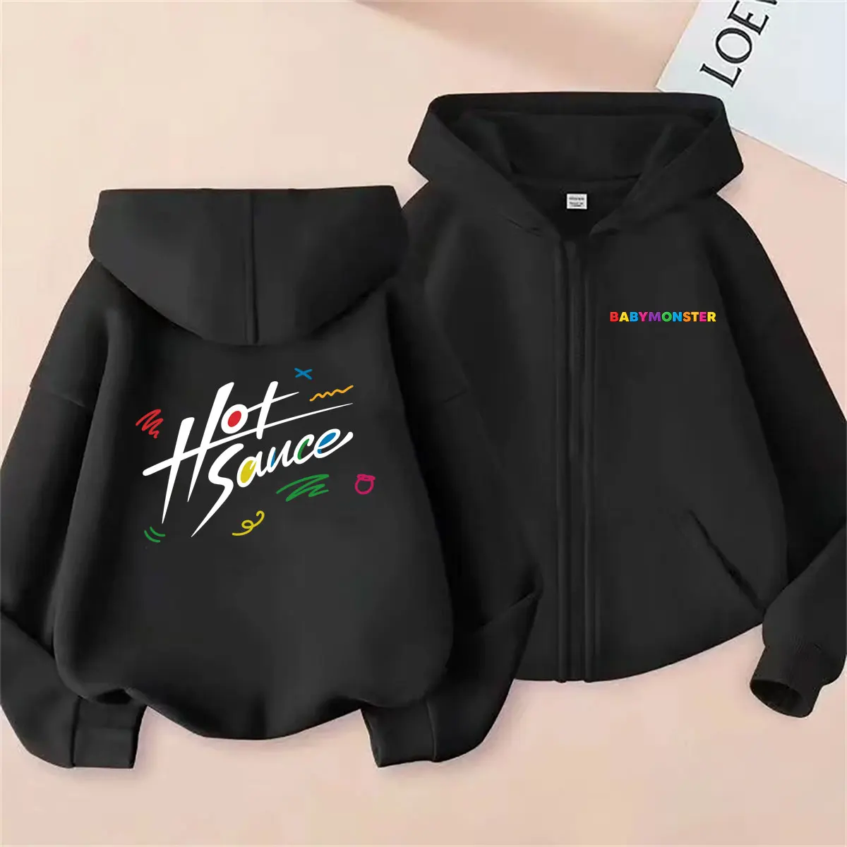 Kpop Band Babymonster Hot Sauce Album Print Zipper Hoodie Men Women Korean Fashion Oversized Zip Up Jacket Y2k Merch Streetwear
Kpop Band Babymonster Hot Sauce Album Print Zipper Hoodie Men Women Korean Fashion Oversized Zip Up Jacket Y2k Merch Streetwear